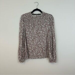 Lucky Brand | White and Red Floral Long Sleeve Blouse Ruffle Neck Medium